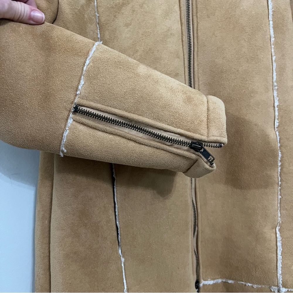Vintage Y2K  long Faux Suede Sherpa Lined Zip Coat – Size M 579 brand - Picture 6 of 11